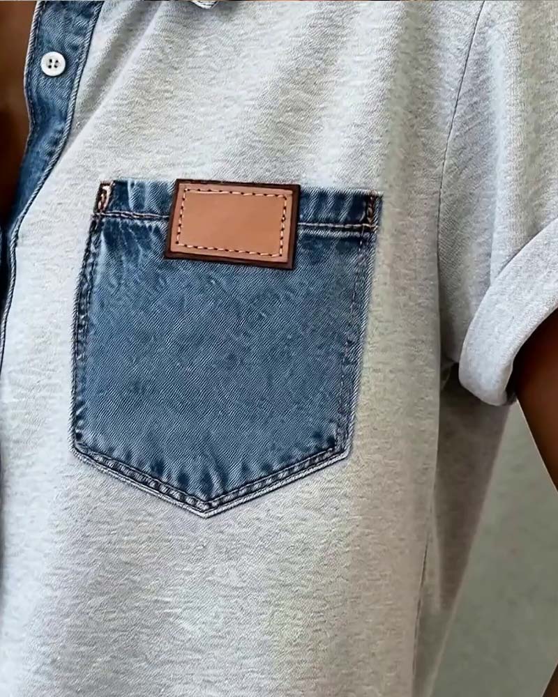 Margarita | Camiseta de patchwork denim con cuello vuelto