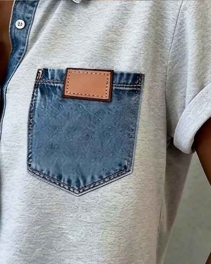 Margarita | Camiseta de patchwork denim con cuello vuelto
