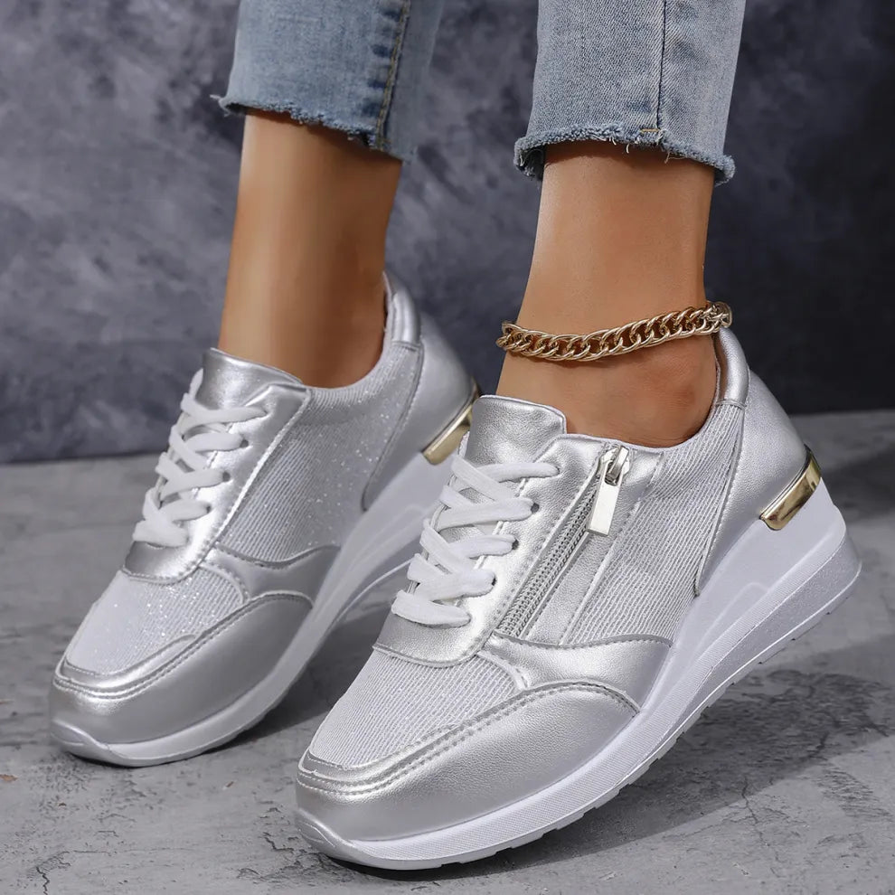 Nuove sneakers ortopediche da donna con lacci e cerniera laterale