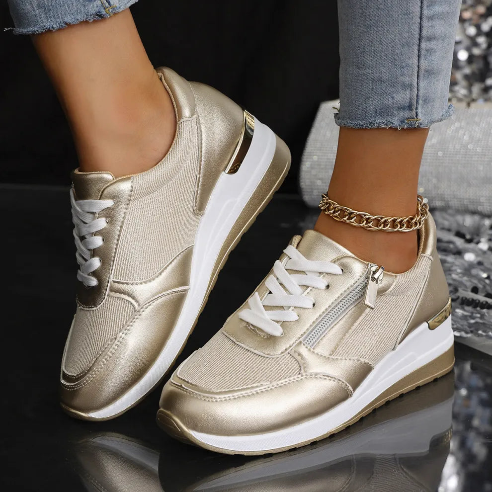Nuove sneakers ortopediche da donna con lacci e cerniera laterale