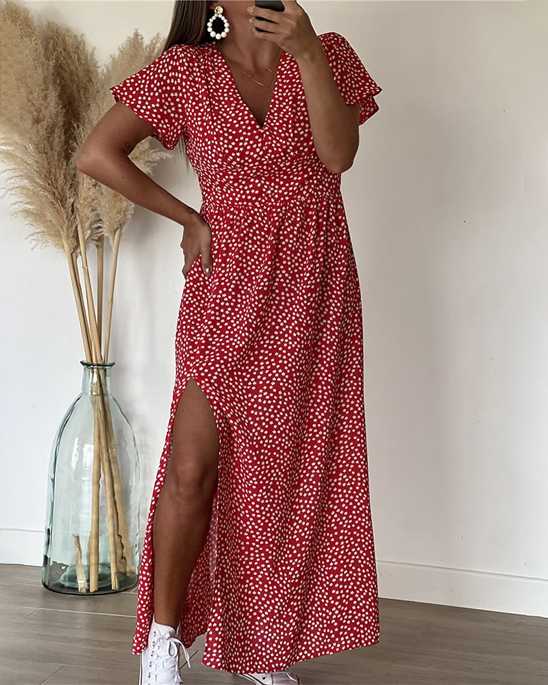 Maria | Vestido largo estampado con escote en V