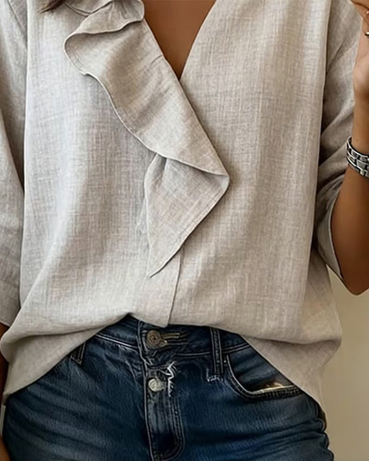 Noa | Blusa lisa con volantes y mangas largas