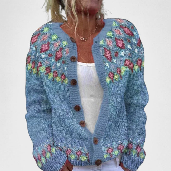Lianne Verde Bosco – Cárdigan de Punto Largo con Estampado Chic