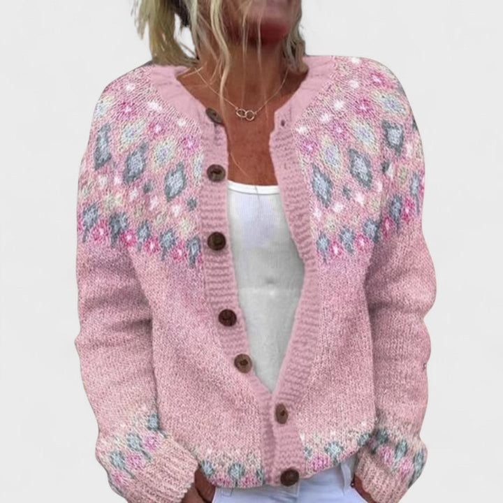 Lianne Verde Bosco – Cárdigan de Punto Largo con Estampado Chic