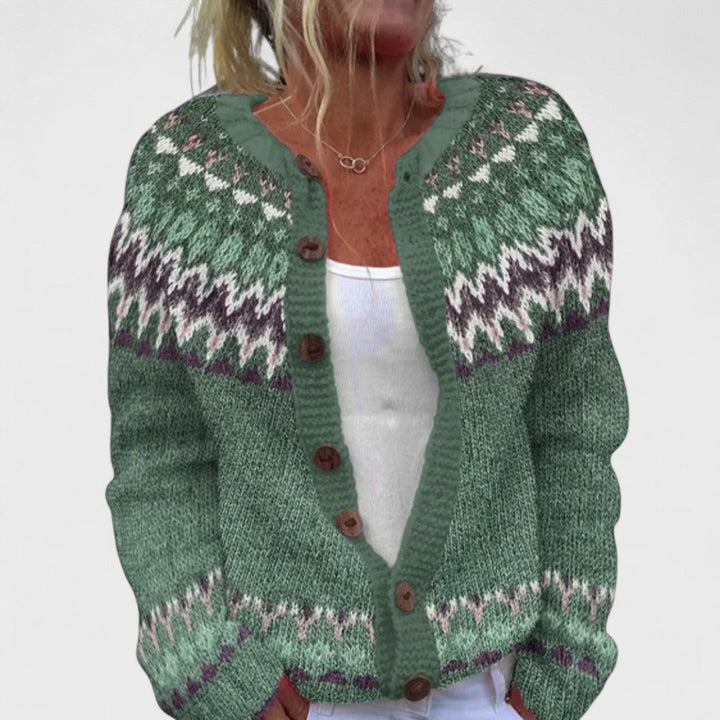 Lianne Azzurro Polvere – Cardigan Lungo in Maglia con Stampa Chic