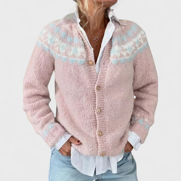 Lianne Verde Bosco – Cárdigan de Punto Largo con Estampado Chic