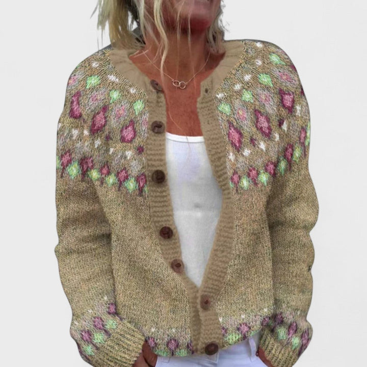 Lianne Azzurro Polvere – Cardigan Lungo in Maglia con Stampa Chic