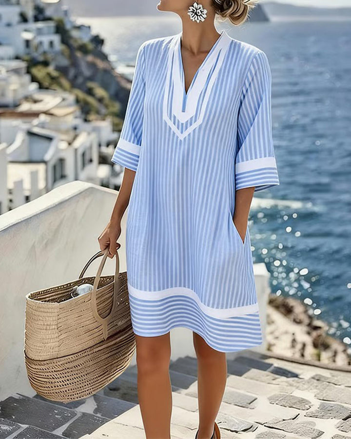Claudia | Vestido de rayas con escote en V