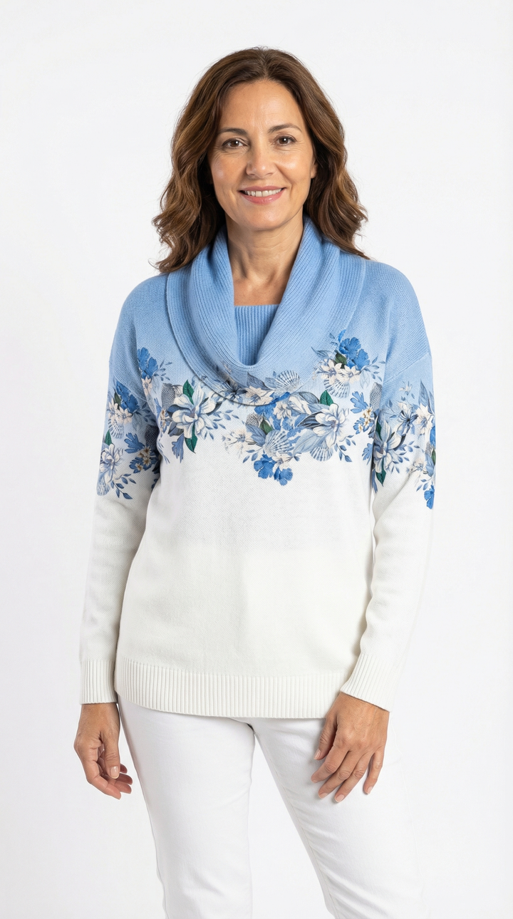Alora | Suéter Floral con Cuello Suave