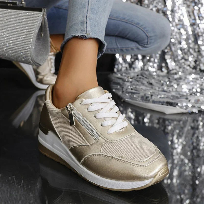 Nuove sneakers ortopediche da donna con lacci e cerniera laterale